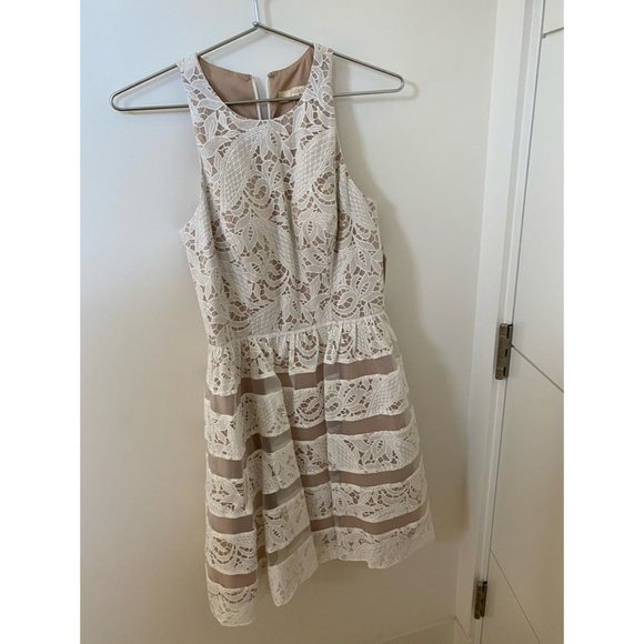 Aidan Mattox Ivory Nude Lace Fit & Flare Cocktail - Picture 2 of 4